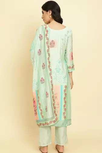 Floral Printed Kurta With Trousers & Dupatta