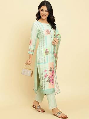 Floral Printed Kurta With Trousers & Dupatta 7