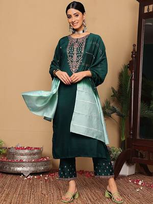 Women Ethnic Motifs Embroidered Regular Kurta with Trousers & With Dupatta 1