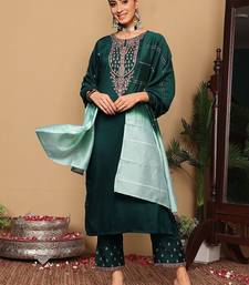 Women Ethnic Motifs Embroidered Regular Kurta with Trousers & With Dupatta
