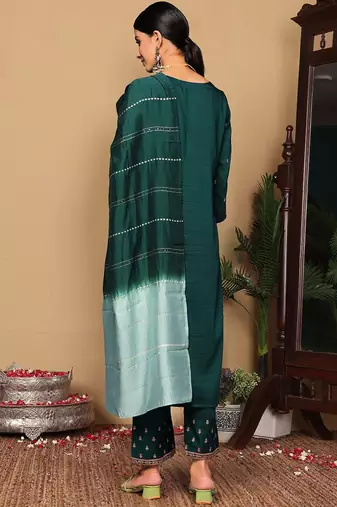 Women Ethnic Motifs Embroidered Regular Kurta with Trousers & With Dupatta