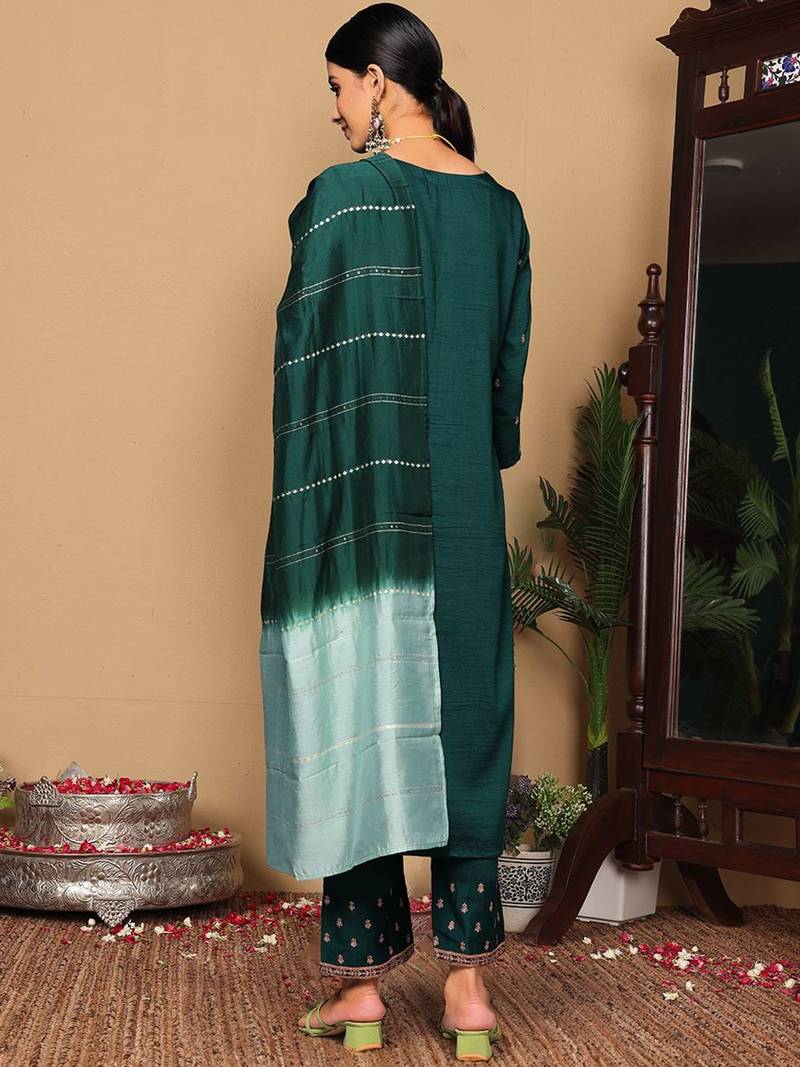 Women Ethnic Motifs Embroidered Regular Kurta with Trousers & With Dupatta