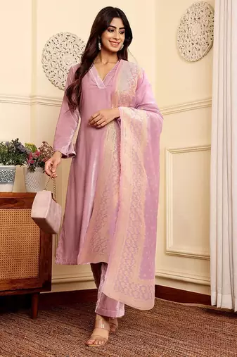 Velvet Kurta with Palazzos & With Dupatta