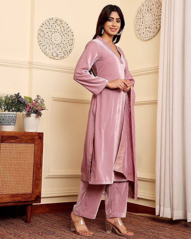 Velvet Kurta with Palazzos & With Dupatta