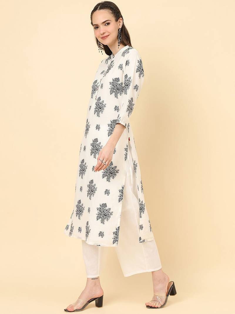 Floral Printed Pure Cotton Kurta with Trousers & Dupatta