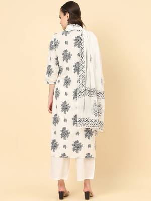 Floral Printed Pure Cotton Kurta with Trousers & Dupatta 6