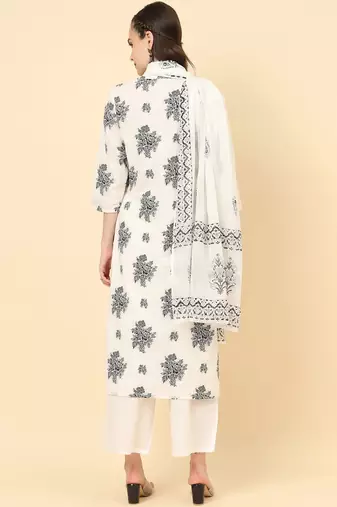 Floral Printed Pure Cotton Kurta with Trousers & Dupatta