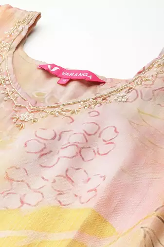 Floral Printed Regular Beads and Stones Kurta with Trousers & With Dupatta