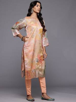 Floral Printed Regular Beads and Stones Kurta with Trousers & With Dupatta 5