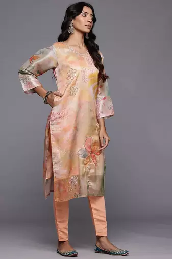 Floral Printed Regular Beads and Stones Kurta with Trousers & With Dupatta