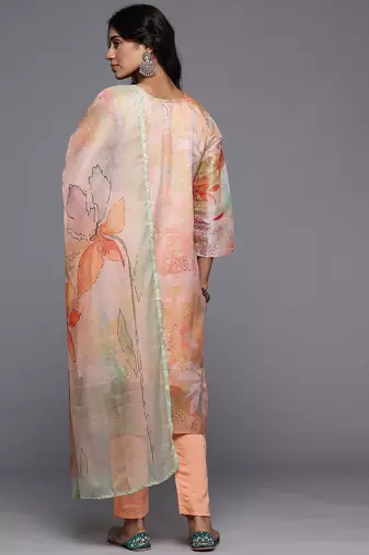 Floral Printed Regular Beads and Stones Kurta with Trousers & With Dupatta