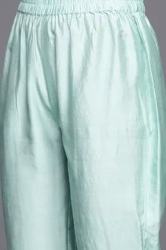 Blue Floral Printed & Striped Round Neck Straight Kurta with Trousers & Dupatta