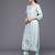 Blue Floral Printed & Striped Round Neck Straight Kurta with Trousers & Dupatta