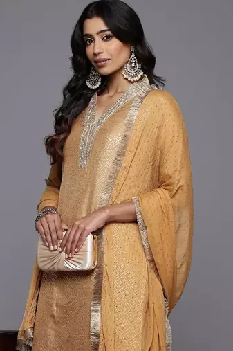 Sequinned Kurta With Trousers & Dupatta