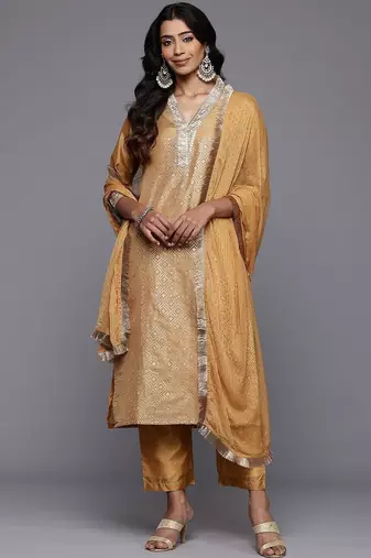 Sequinned Kurta With Trousers & Dupatta
