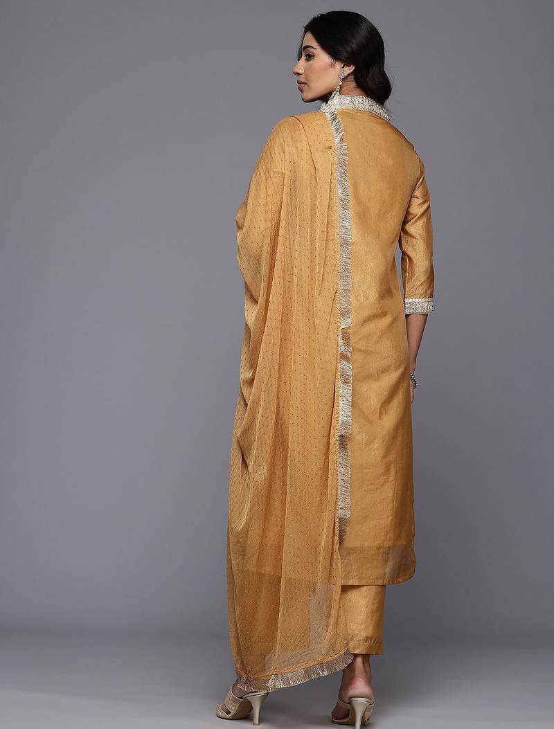 Sequinned Kurta With Trousers & Dupatta
