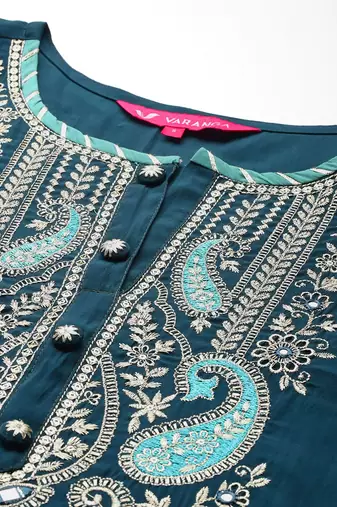 Paisley Embroidered Zari Panelled Kurta With Trousers & Dupatta