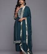 Paisley Embroidered Zari Panelled Kurta With Trousers & Dupatta
