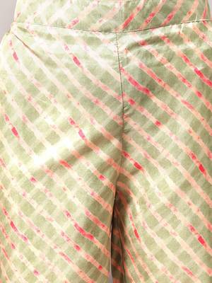 Women Green Leheriya Embroidered Mirror Work Kurta with Trousers & With Dupatta 3