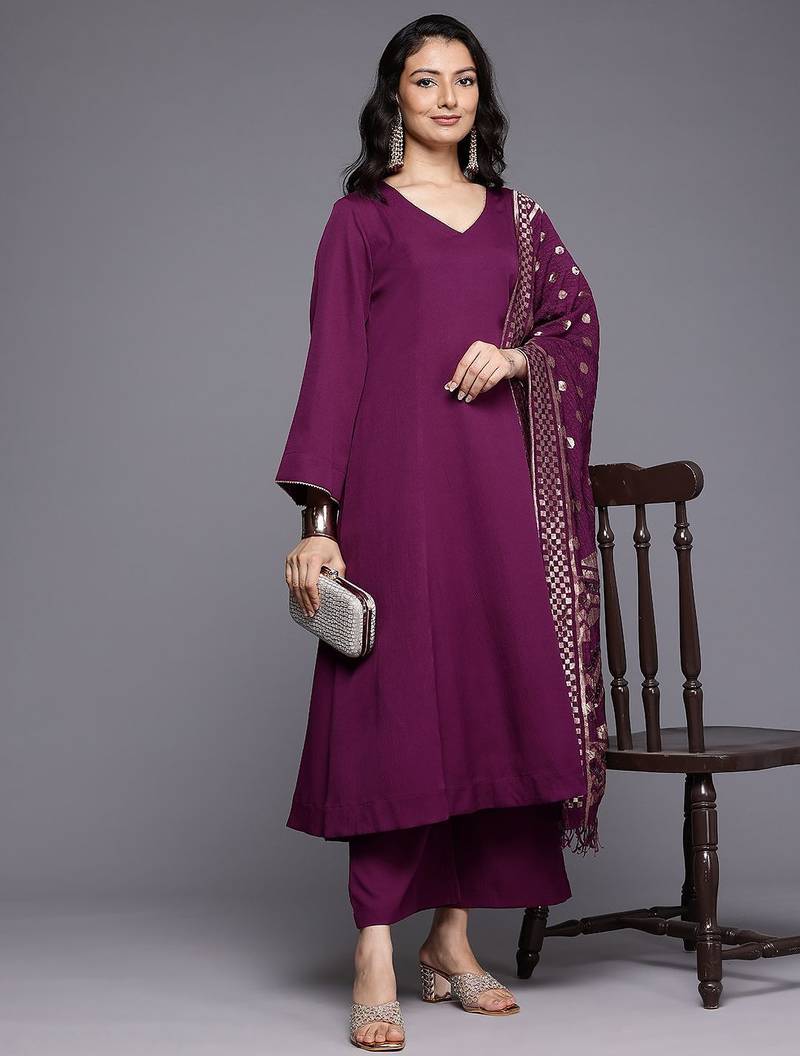 Gotta Patti Silk Crepe Kurta With Palazzos & Dupatta
