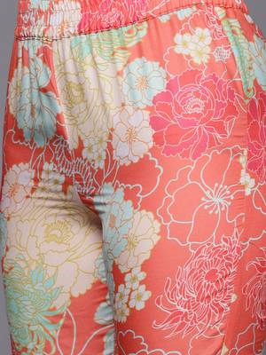 Women Coral Floral Printed Empire Mirror Work Kurta with Sharara & With Dupatta 3
