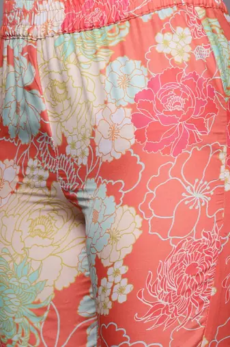 Women Coral Floral Printed Empire Mirror Work Kurta with Sharara & With Dupatta