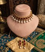 Red color american diamond & turkish stone necklace set party wear