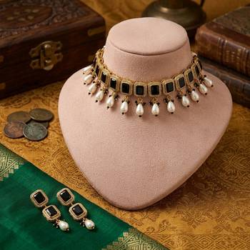 Black color american diamond & turkish stone necklace set designer style 1