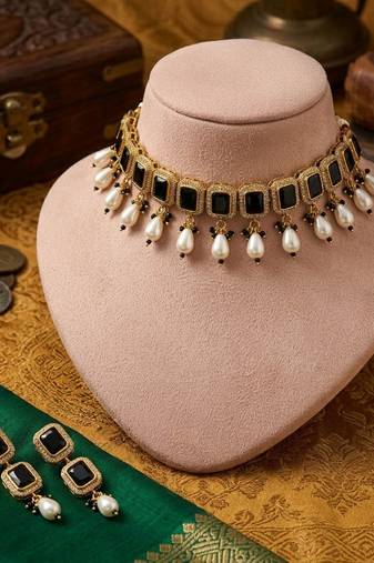 Black color american diamond & turkish stone necklace set designer style