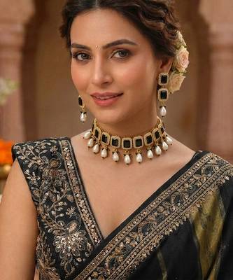 Black color american diamond & turkish stone necklace set designer style 2