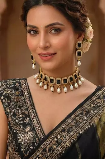 Black color american diamond & turkish stone necklace set designer style
