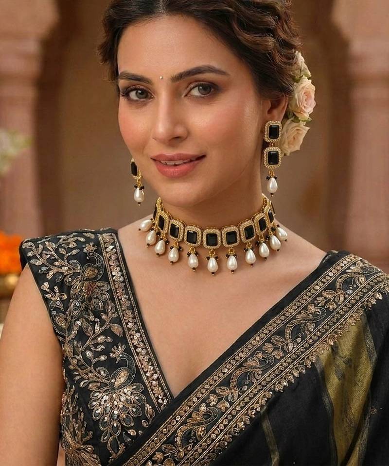 Black color american diamond & turkish stone necklace set designer style