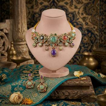 Multi color sabyasachi inspired russian stone choker necklace set ethnic style 1