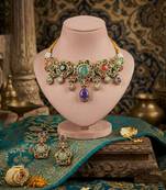 Multi color sabyasachi inspired russian stone choker necklace set ethnic style