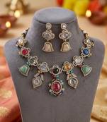 Multi color sabyasachi inspired russian stone necklace set traditional finish