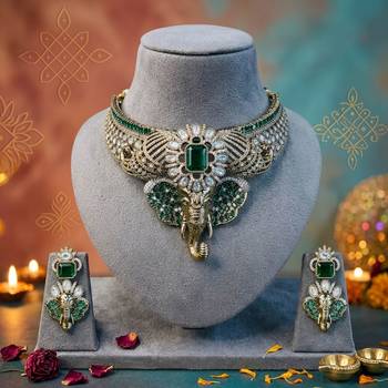 Green color divine ganesha ad necklace set traditional appeal 1