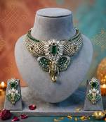 Green color divine ganesha ad necklace set traditional appeal