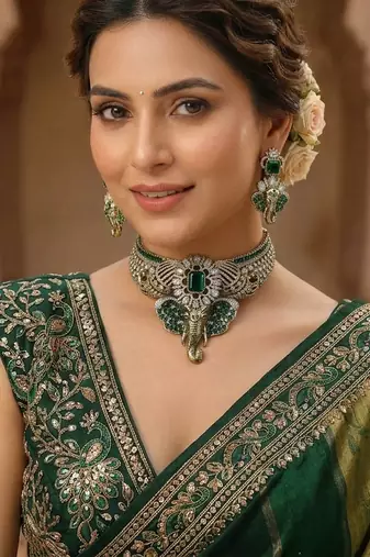 Green color divine ganesha ad necklace set traditional appeal