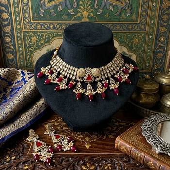 Maroon color american diamond necklace set festive party wear 1