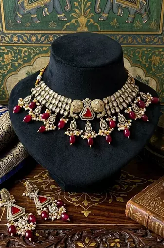 Maroon color american diamond necklace set festive party wear