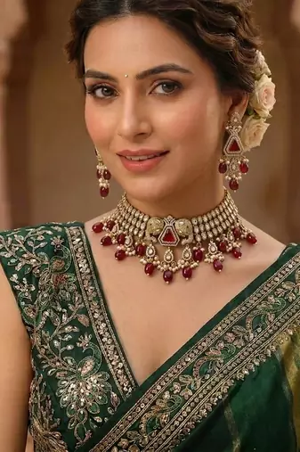Maroon color american diamond necklace set festive party wear