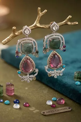 Light pink color american diamond & turkish stone earrings crystal style