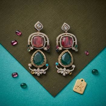 Mehendi green color american diamond & turkish stone earrings traditional appeal 1
