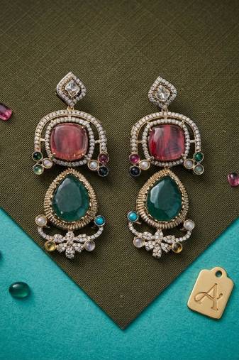 Mehendi green color american diamond & turkish stone earrings traditional appeal