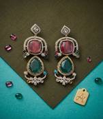 Mehendi green color american diamond & turkish stone earrings traditional appeal