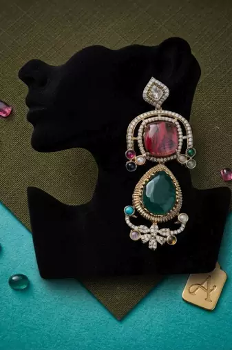 Mehendi green color american diamond & turkish stone earrings traditional appeal