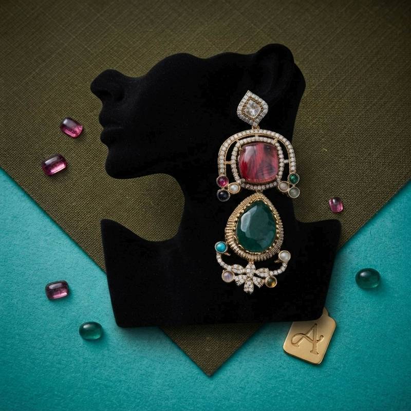 Mehendi green color american diamond & turkish stone earrings traditional appeal