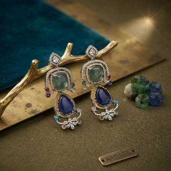 Blue color american diamond & turkish stone earrings party wear 1