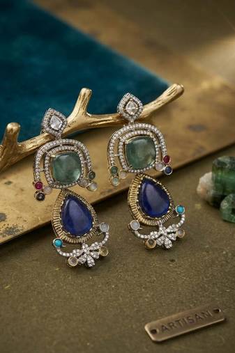 Blue color american diamond & turkish stone earrings party wear