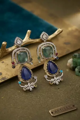 Blue color american diamond & turkish stone earrings party wear